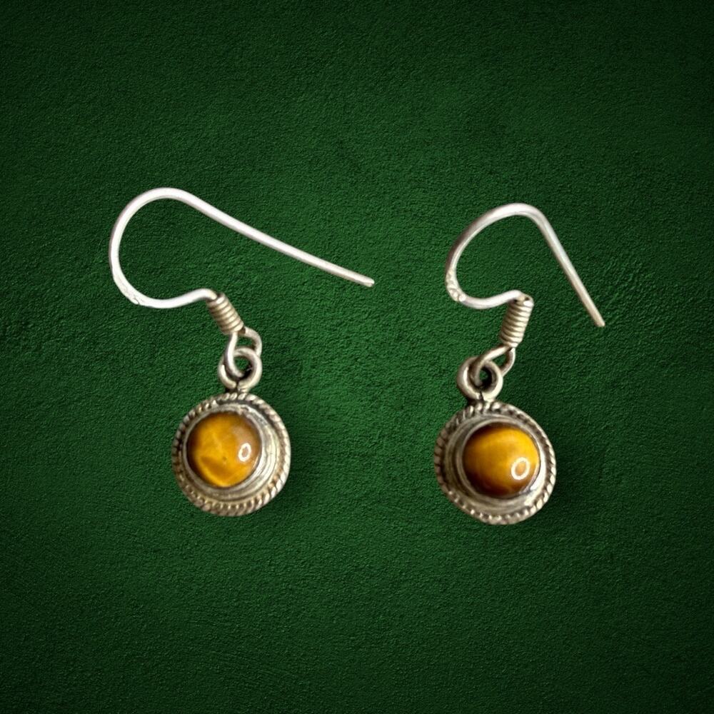 Vintage Sterling Silver 925 Tiger’s Eye Dangle Drop Earrings